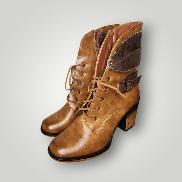 Pierre Dumas Ravenna-18 Two Tone Brown Lace Up Heeled Boots Womens Size 10 - Picture 1 of 11
